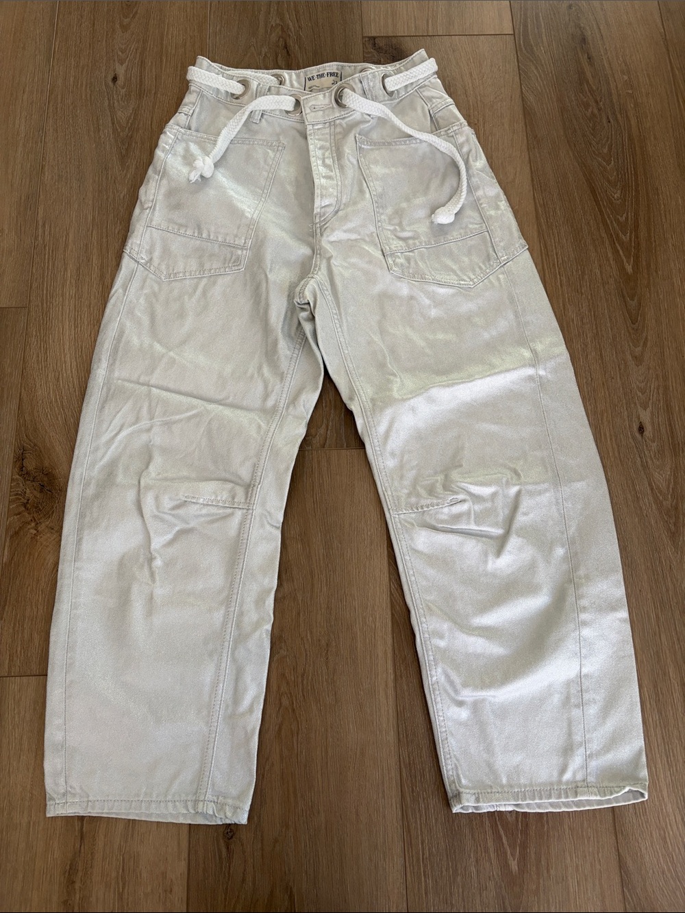 Free People Silver Utility Barrel Leg Pants